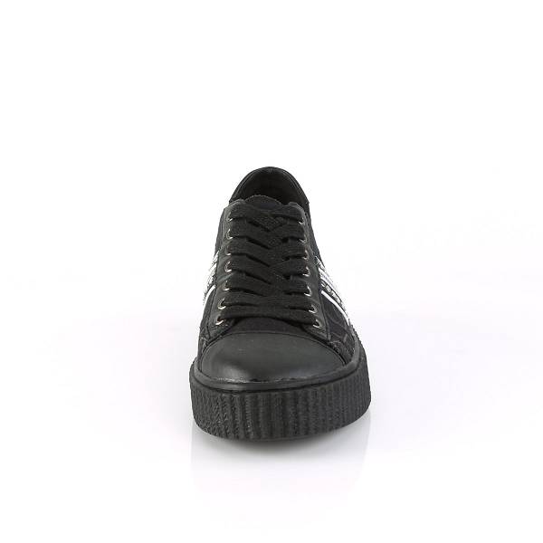 Demonia Sneeker-106 Black Canvas/Black Faux Leather Schuhe Herren D847-610 Gothic Sneakers Schwarz Deutschland SALE